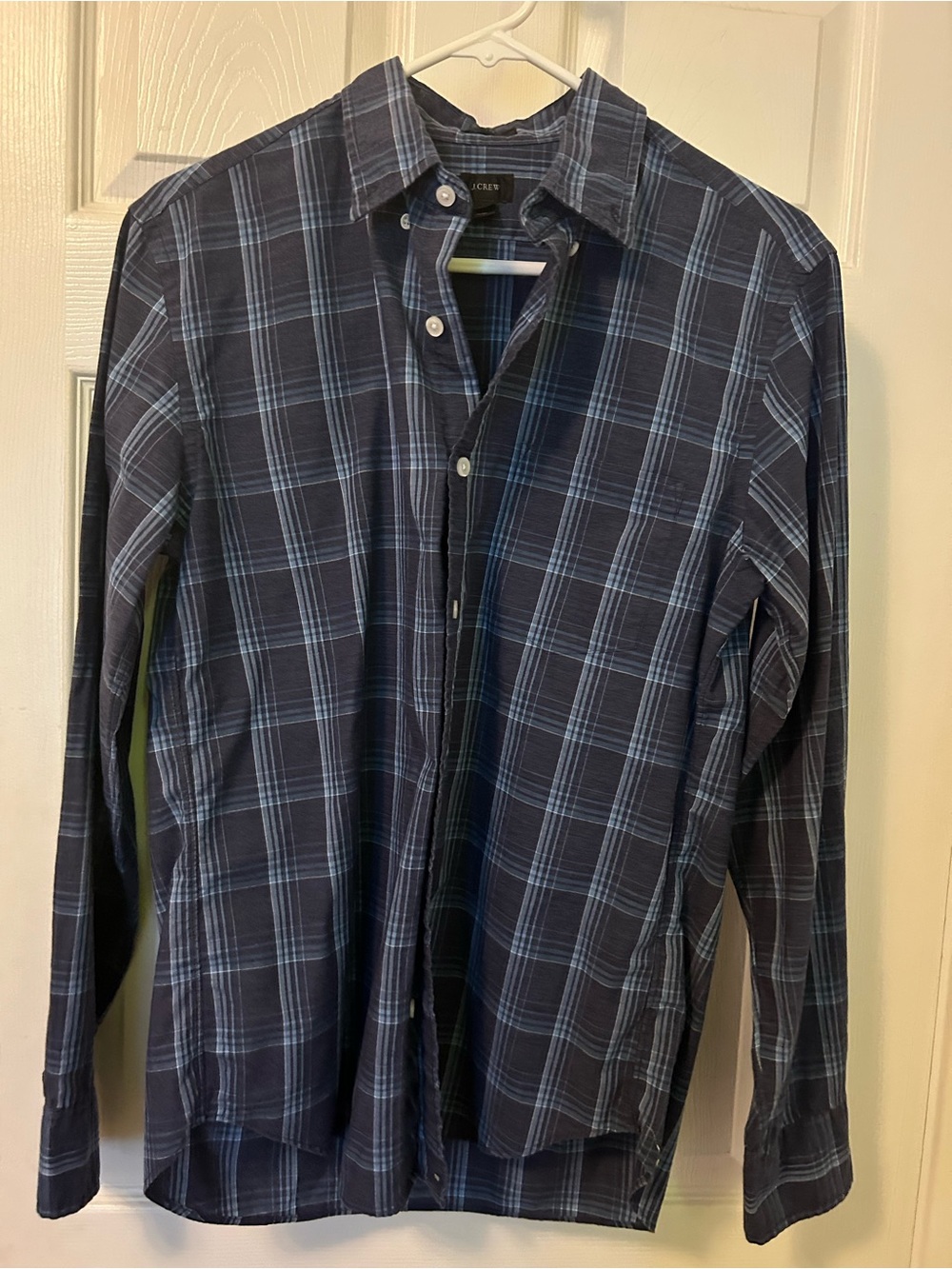 J. Crew Men's Dark Navy Blue Plaid Button-Down Shirt